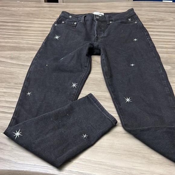 PISTOLA HIGH RISE BUTTON FLY BLACK JEANS WITH EMBROIDERED STARS 26 - Picture 4 of 16
